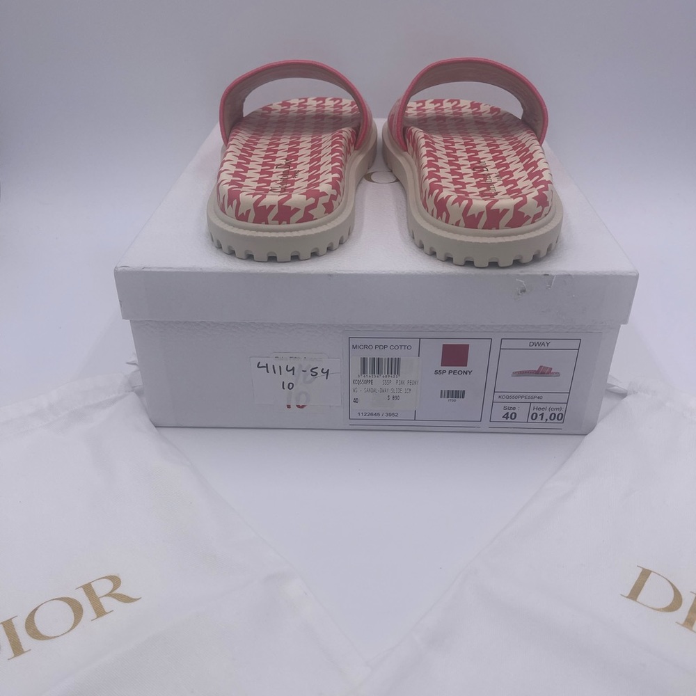 Dior Women Dway Slide Peony Pink Embroidered Cotton with Micro Houndstooth Motif - Picture 8 of 9